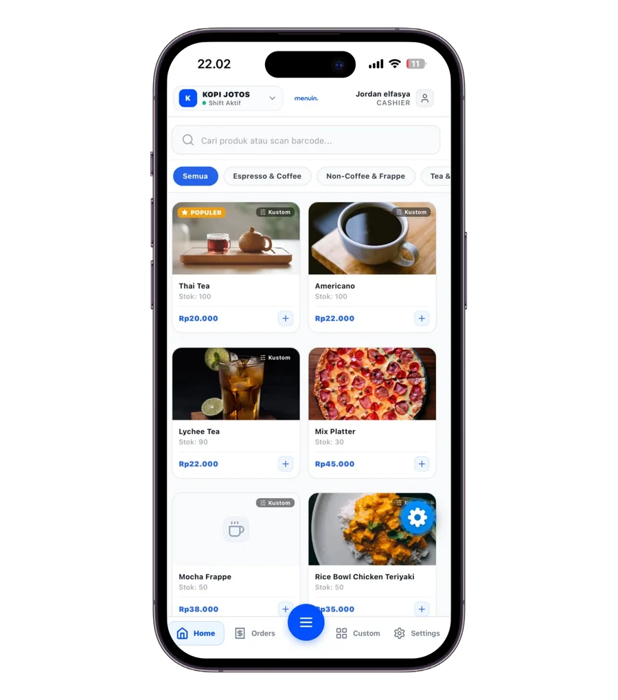 Katalog menu Menuin di layar ponsel